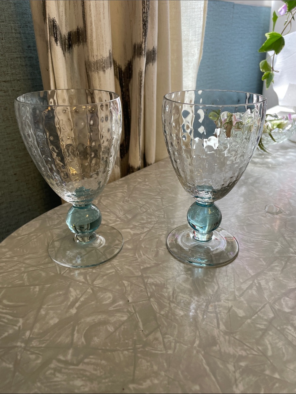Bryce Apollo Cerulean Blue Goblets with Light Blue Ball Stems - Set of 2